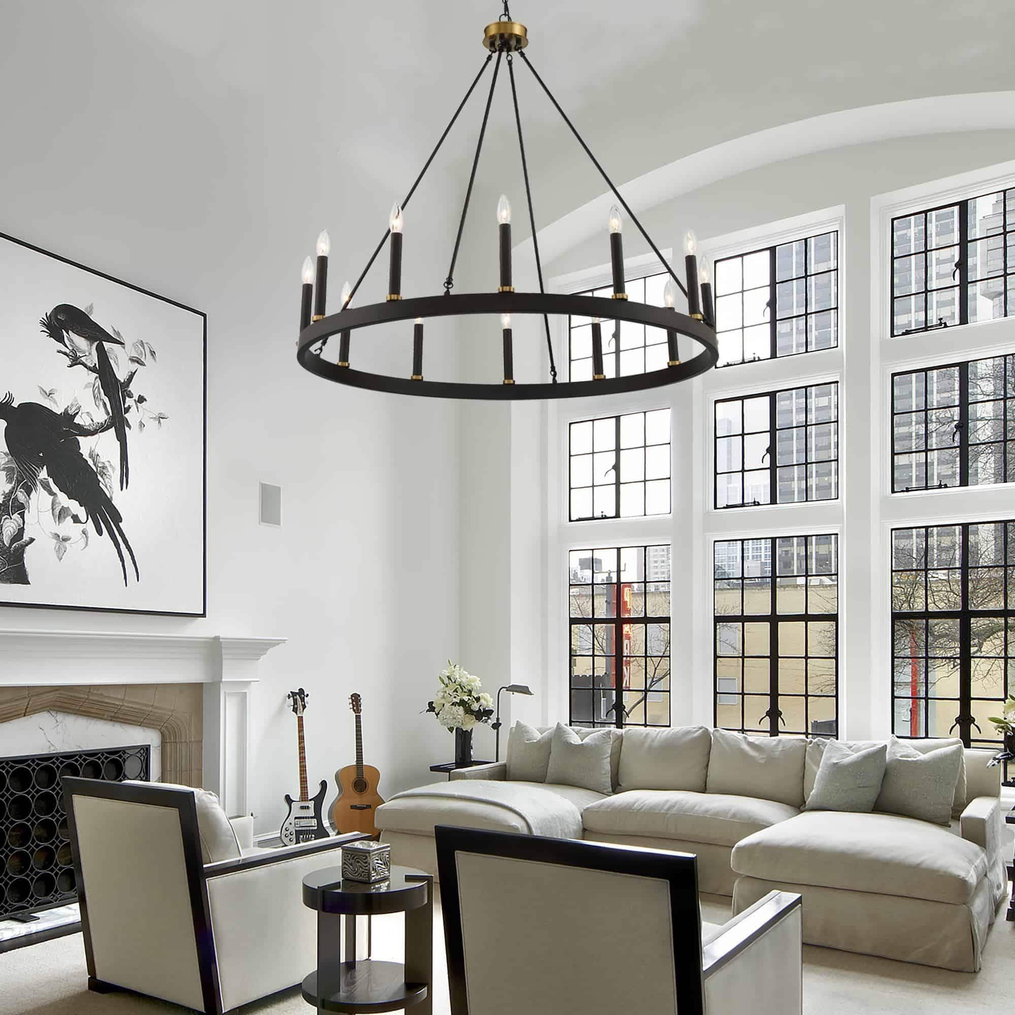 Suspension Acroma à 12 lumières, style ferme, en forme de roue de charrette de 40 pouces, avec certification UL - 40'' de diamètre x 138'' de hauteur