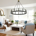 Suspension Acroma à 12 lumières, style ferme, en forme de roue de charrette de 40 pouces, avec certification UL - 40'' de diamètre x 138'' de hauteur