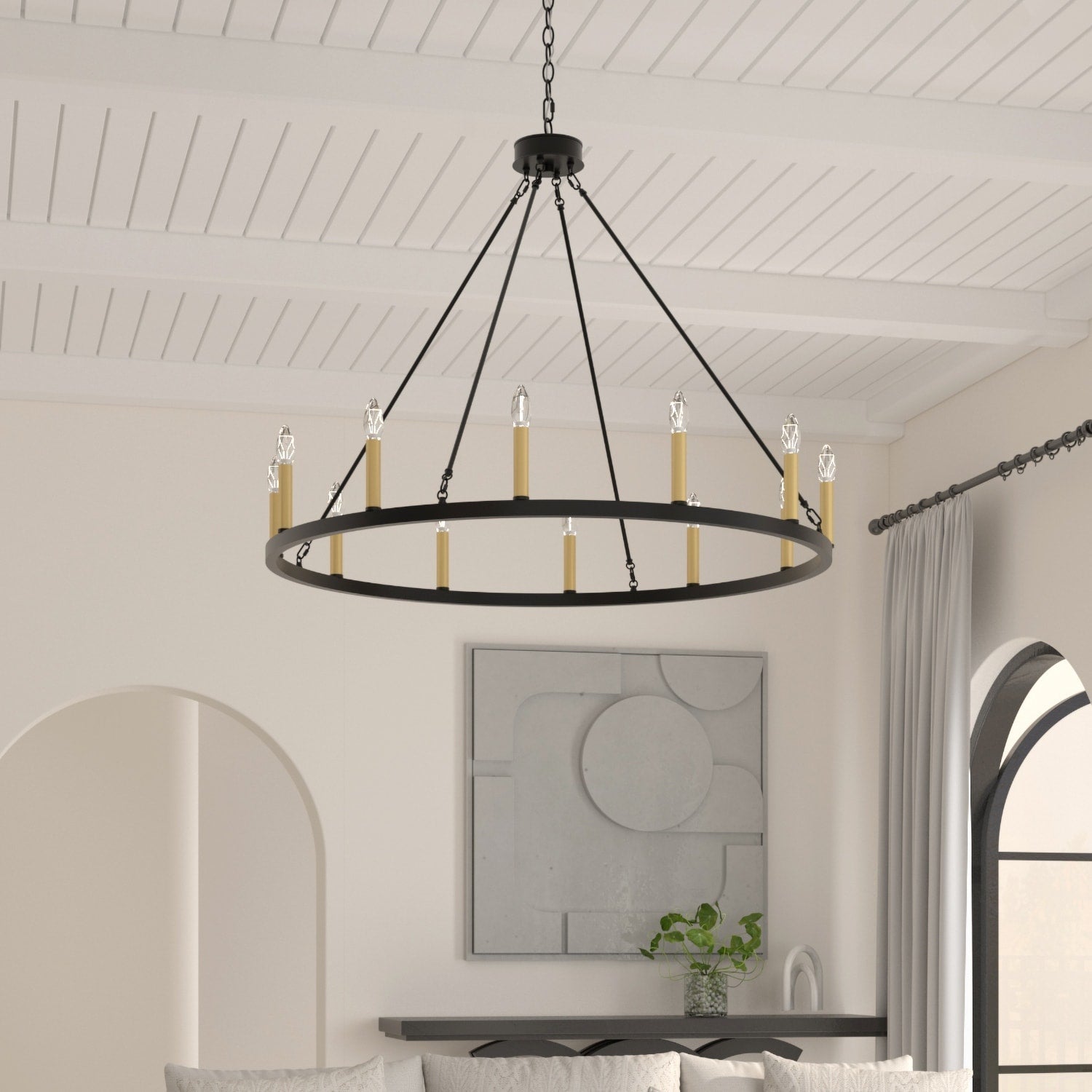 Suspension Acroma à 12 lumières, style ferme, en forme de roue de charrette de 40 pouces, avec certification UL - 40'' de diamètre x 138'' de hauteur