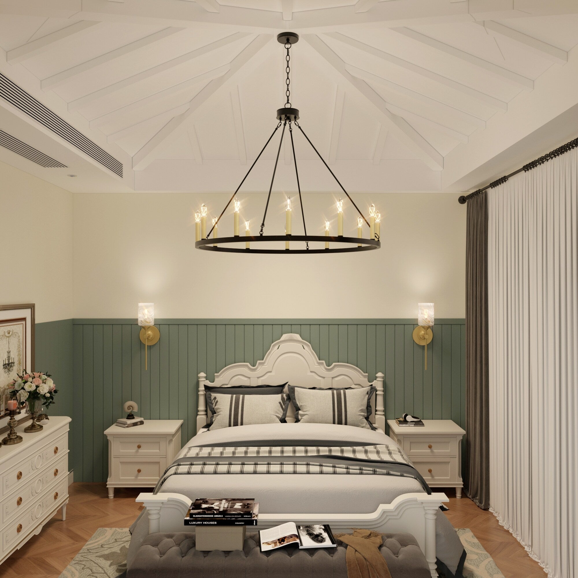 Suspension Acroma à 12 lumières, style ferme, en forme de roue de charrette de 40 pouces, avec certification UL - 40'' de diamètre x 138'' de hauteur