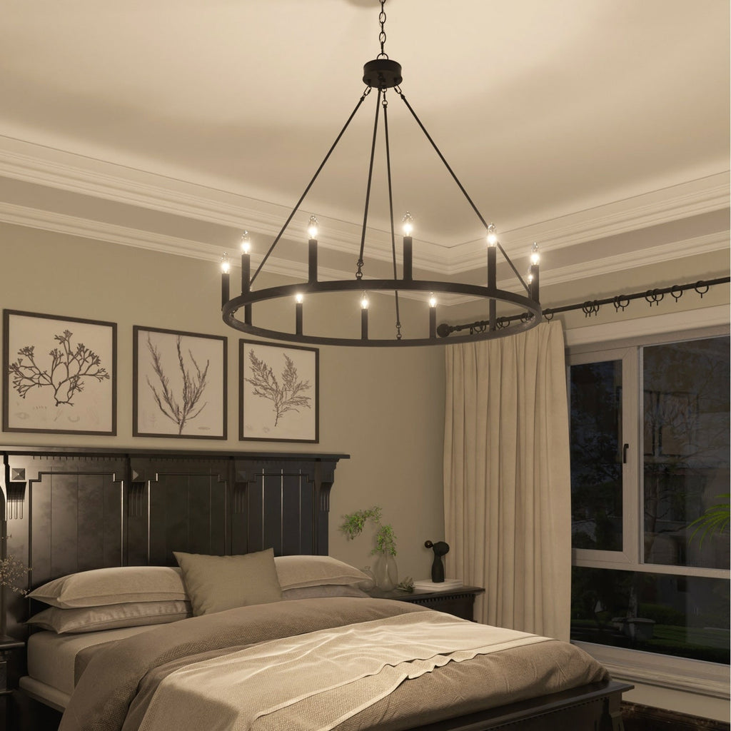 Suspension Acroma à 12 lumières, style ferme, en forme de roue de charrette de 40 pouces, avec certification UL - 40'' de diamètre x 138'' de hauteur