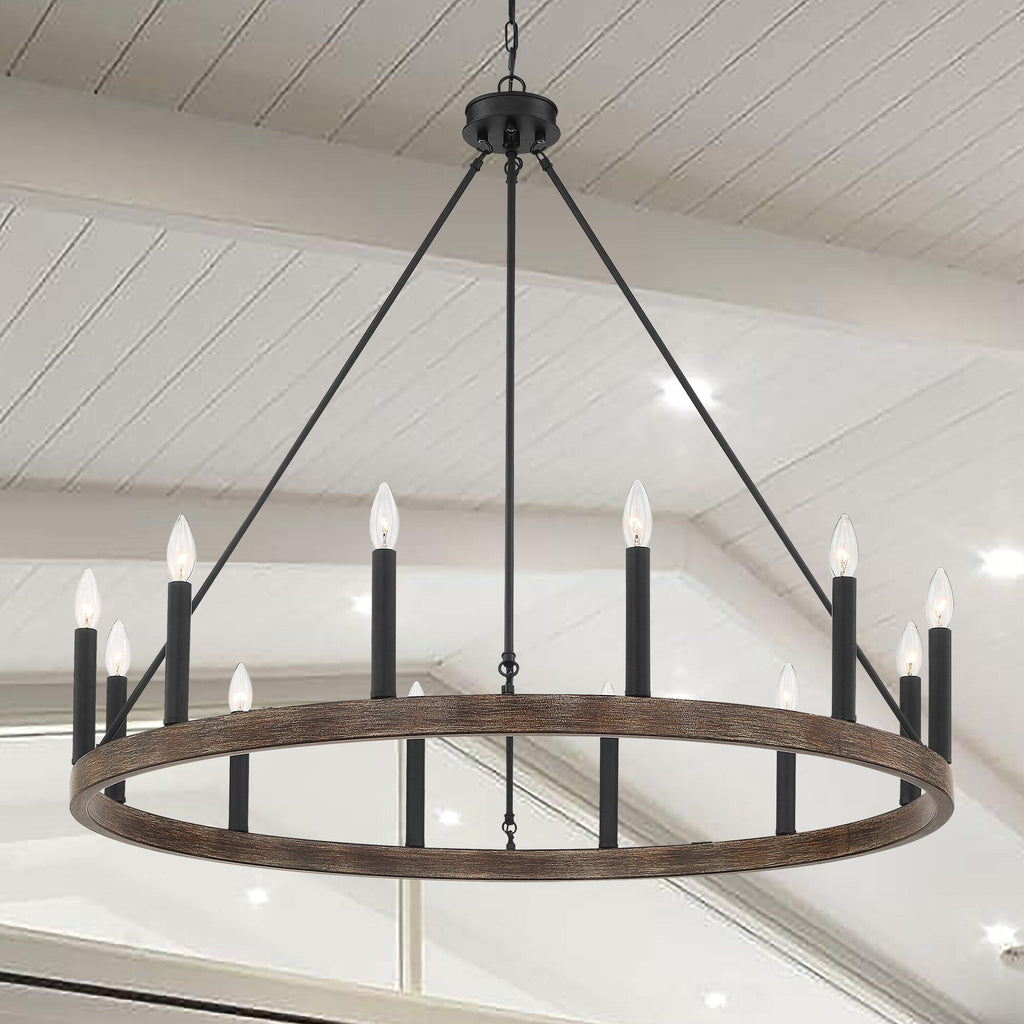 Suspension Acroma à 12 lumières, style ferme, en forme de roue de charrette de 40 pouces, avec certification UL - 40'' de diamètre x 138'' de hauteur
