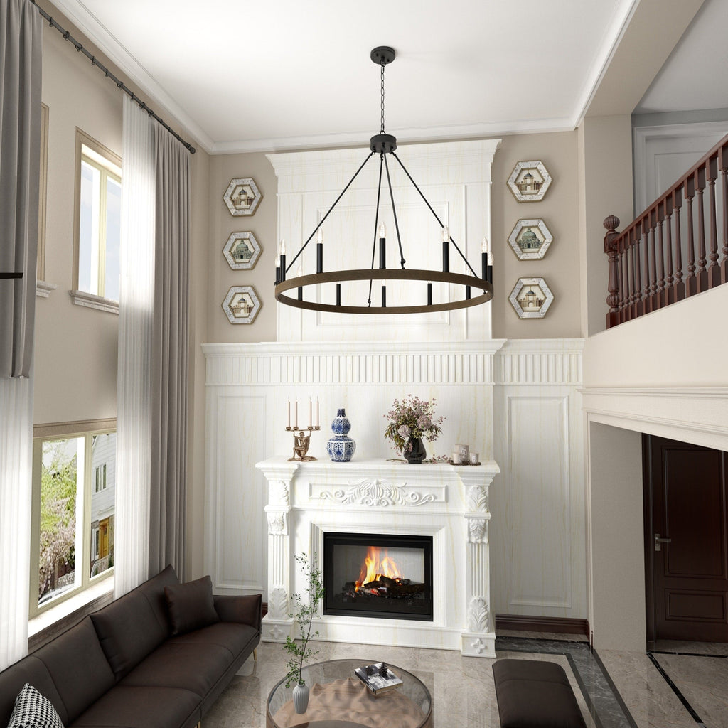 Suspension Acroma à 12 lumières, style ferme, en forme de roue de charrette de 40 pouces, avec certification UL - 40'' de diamètre x 138'' de hauteur