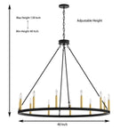 Suspension Acroma à 12 lumières, style ferme, en forme de roue de charrette de 40 pouces, avec certification UL - 40'' de diamètre x 138'' de hauteur