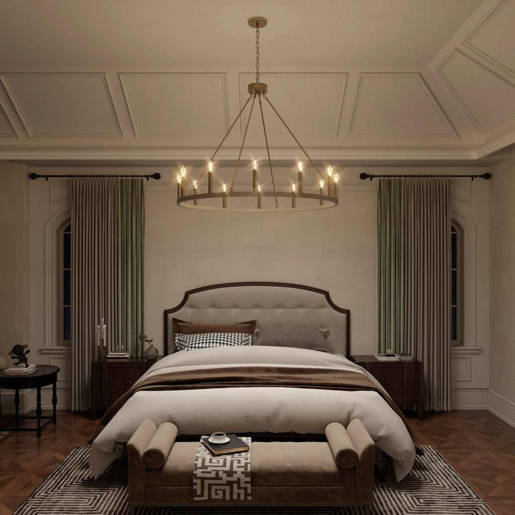 Suspension Acroma à 12 lumières, style ferme, en forme de roue de charrette de 40 pouces, avec certification UL - 40'' de diamètre x 138'' de hauteur