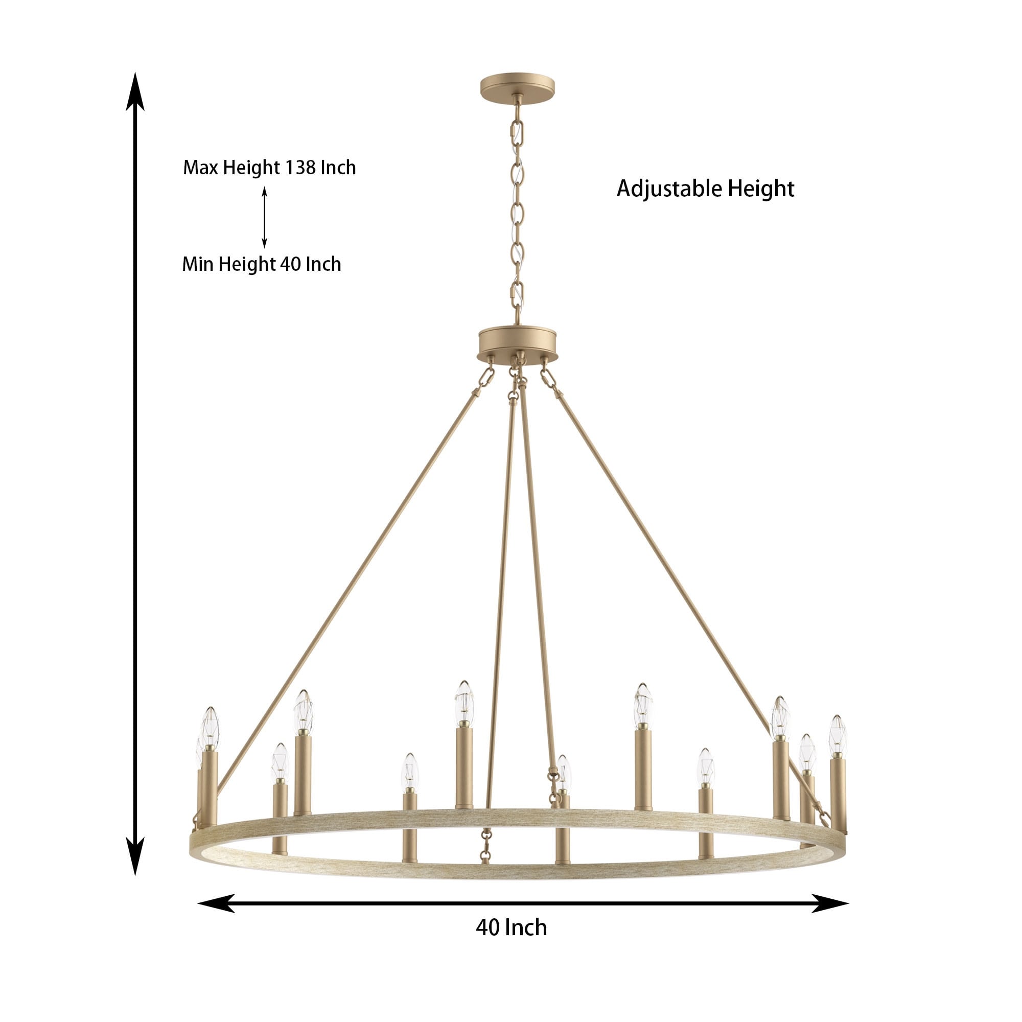 Suspension Acroma à 12 lumières, style ferme, en forme de roue de charrette de 40 pouces, avec certification UL - 40'' de diamètre x 138'' de hauteur