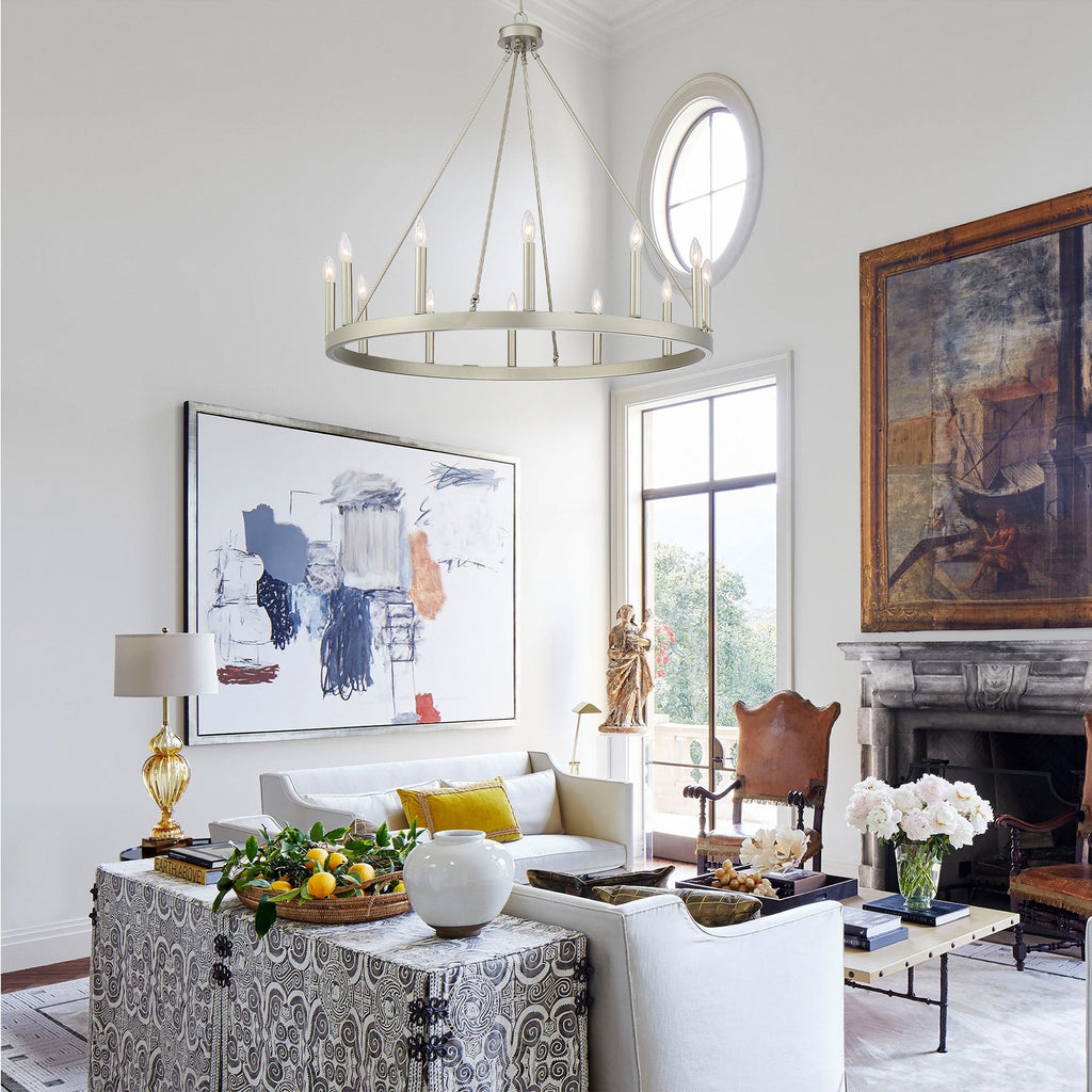 Suspension Acroma à 12 lumières, style ferme, en forme de roue de charrette de 40 pouces, avec certification UL - 40'' de diamètre x 138'' de hauteur