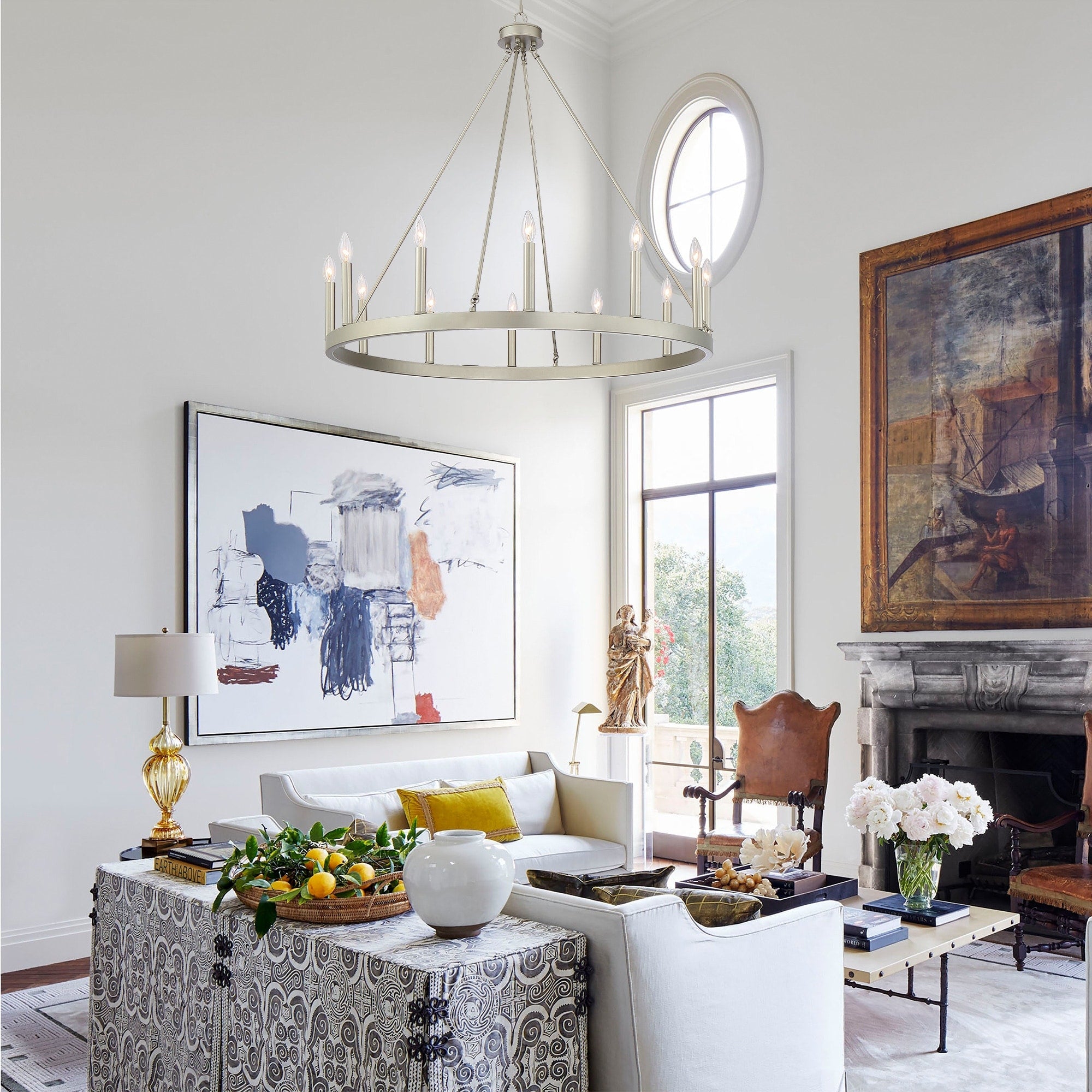 Suspension Acroma à 12 lumières, style ferme, en forme de roue de charrette de 40 pouces, avec certification UL - 40'' de diamètre x 138'' de hauteur