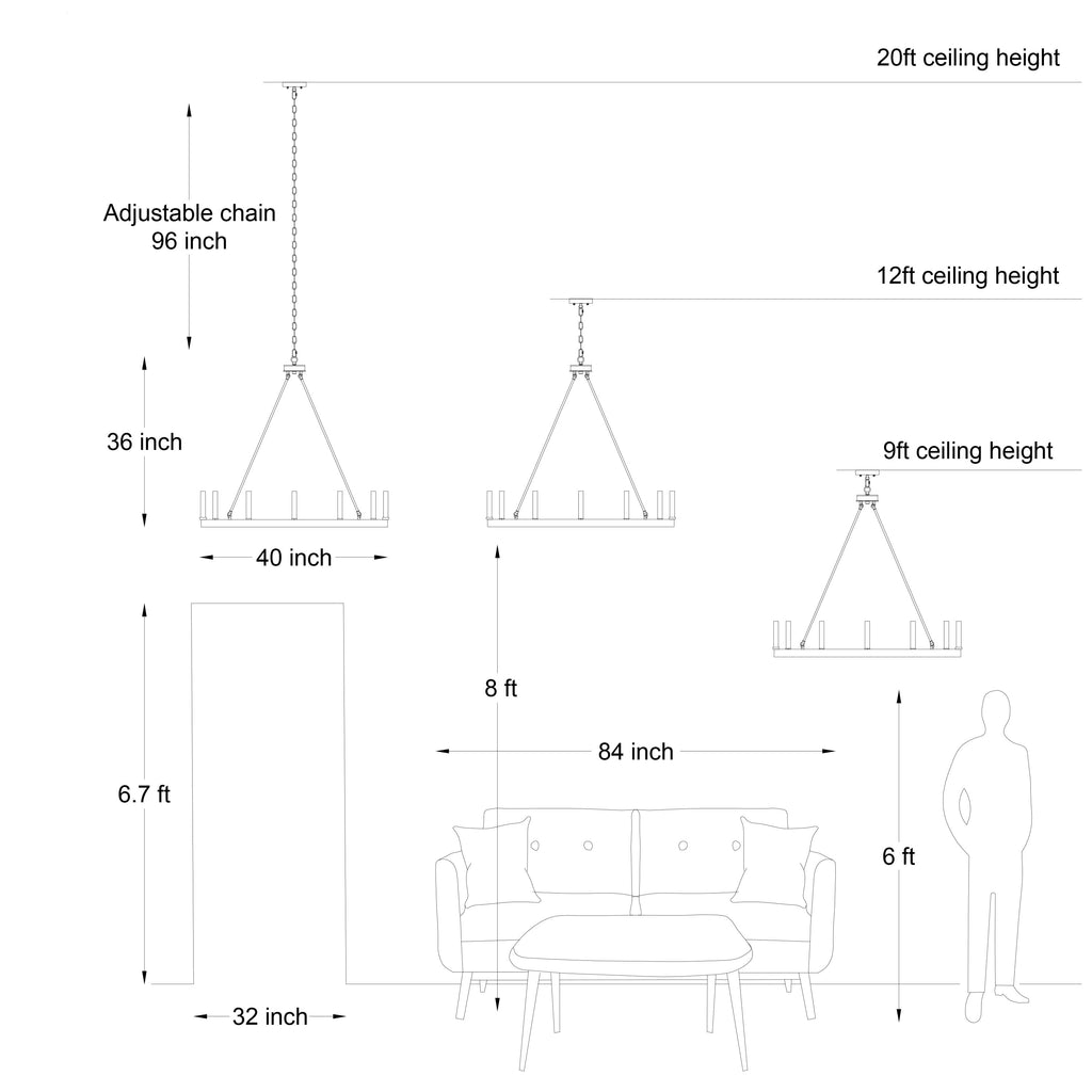 Suspension Acroma à 12 lumières, style ferme, en forme de roue de charrette de 40 pouces, avec certification UL - 40'' de diamètre x 138'' de hauteur
