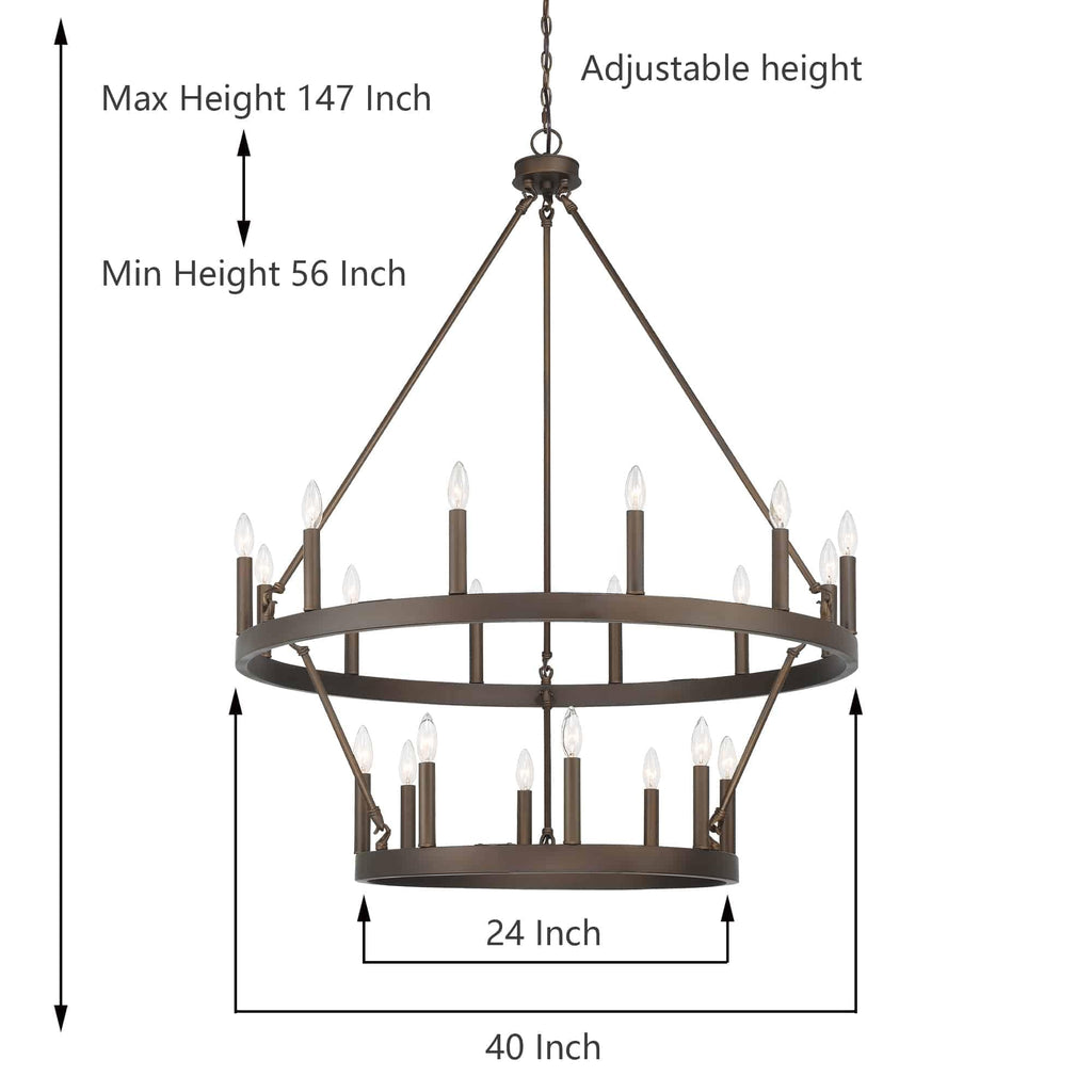 Luminaire Acroma à 20 lumières, style ferme moderne, en forme de roue de charrette ronde de 40 pouces, avec certification UL.