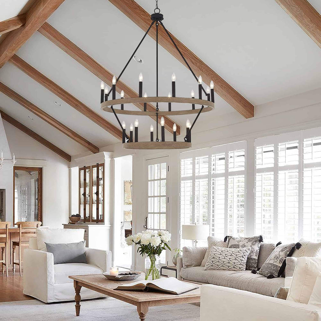 Luminaire Acroma à 20 lumières, style ferme moderne, en forme de roue de charrette ronde de 40 pouces, avec certification UL.