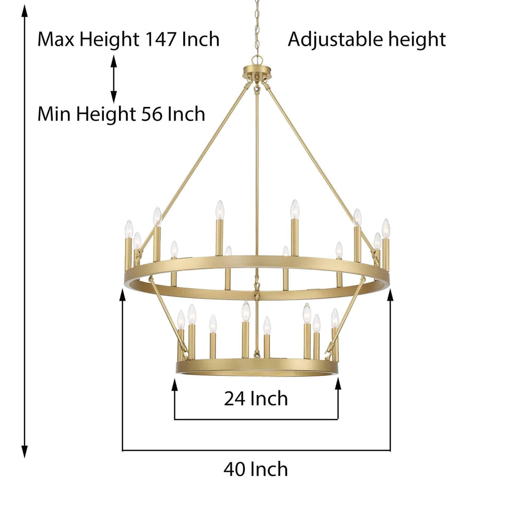 Luminaire Acroma à 20 lumières, style ferme moderne, en forme de roue de charrette ronde de 40 pouces, avec certification UL.