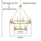 Luminaire Acroma à 20 lumières, style ferme moderne, en forme de roue de charrette ronde de 40 pouces, avec certification UL.