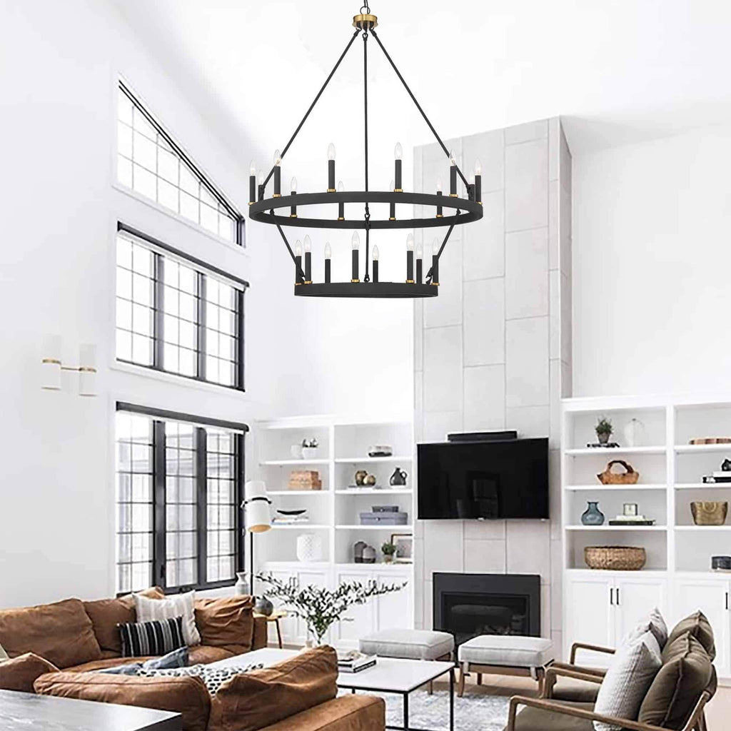 Luminaire Acroma à 20 lumières, style ferme moderne, en forme de roue de charrette ronde de 40 pouces, avec certification UL.