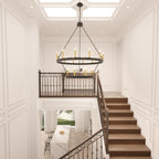 Luminaire Acroma à 20 lumières, style ferme moderne, en forme de roue de charrette ronde de 40 pouces, avec certification UL.