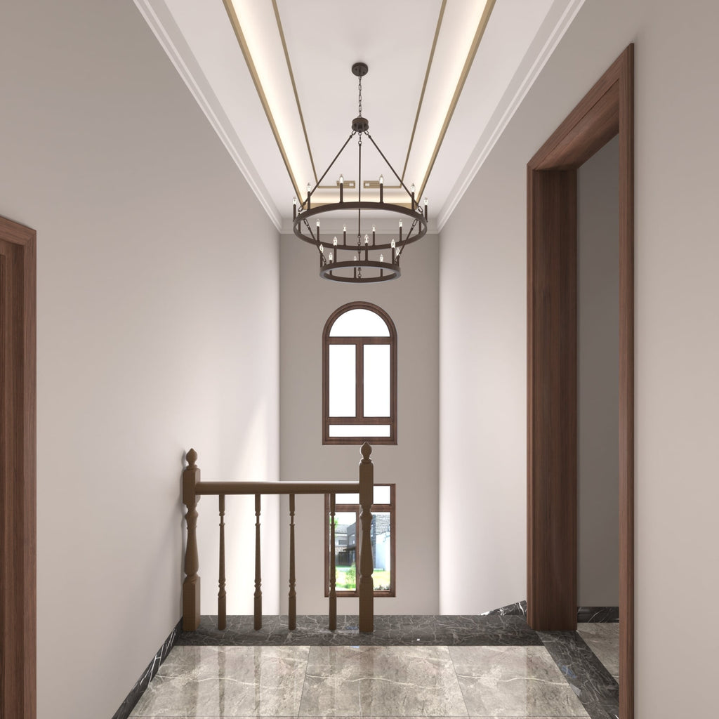 Luminaire Acroma à 20 lumières, style ferme moderne, en forme de roue de charrette ronde de 40 pouces, avec certification UL.