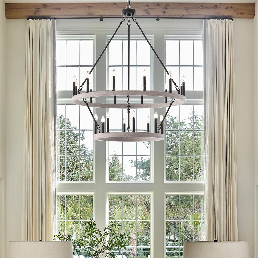 Luminaire Acroma à 20 lumières, style ferme moderne, en forme de roue de charrette ronde de 40 pouces, avec certification UL.