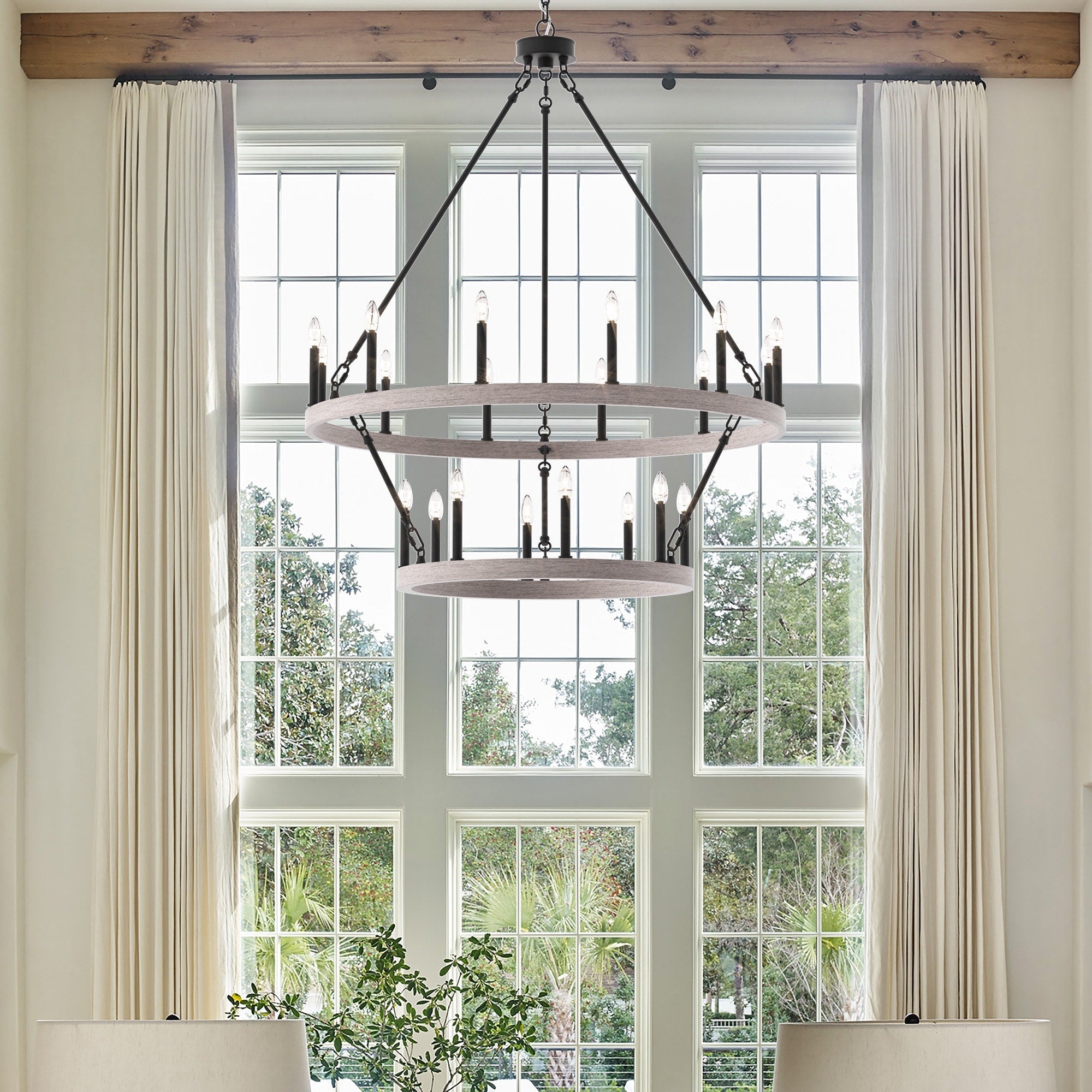 Luminaire Acroma à 20 lumières, style ferme moderne, en forme de roue de charrette ronde de 40 pouces, avec certification UL.