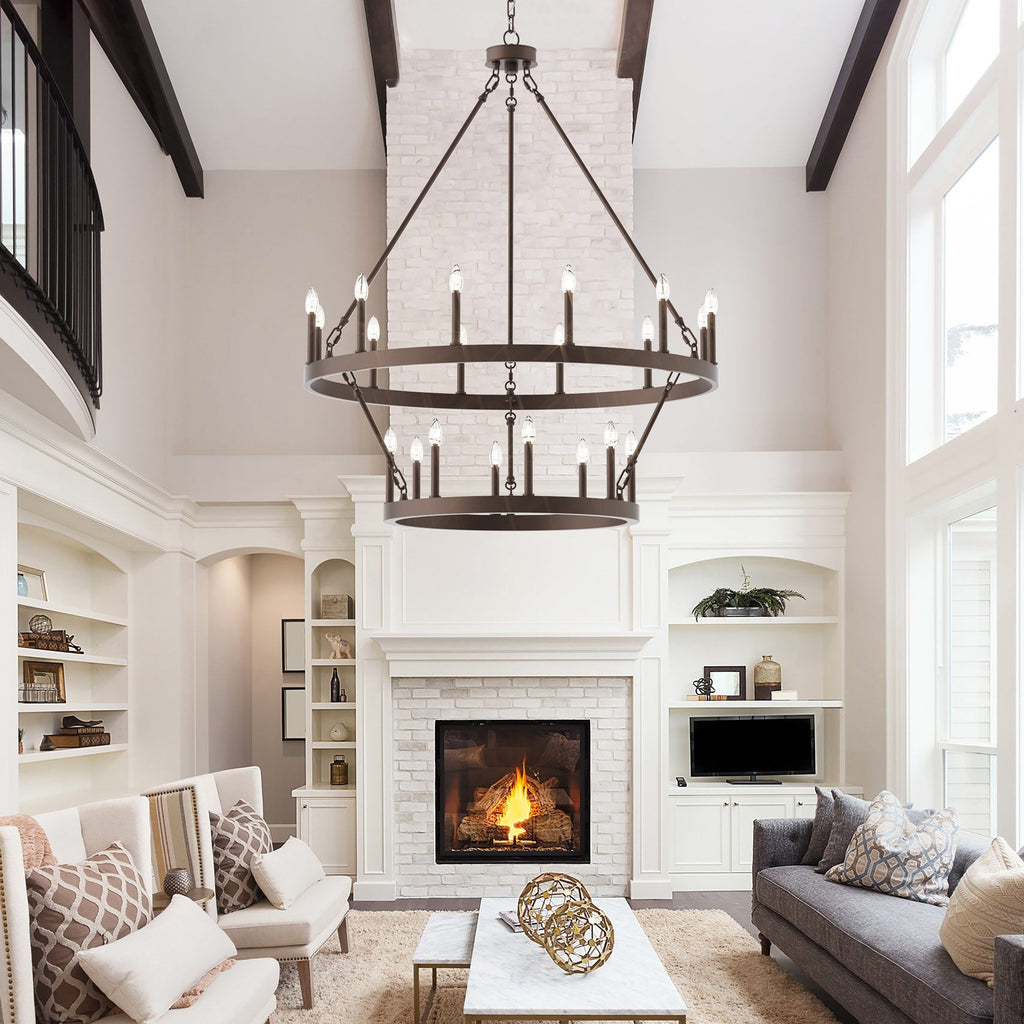 Luminaire Acroma à 20 lumières, style ferme moderne, en forme de roue de charrette ronde de 40 pouces, avec certification UL.