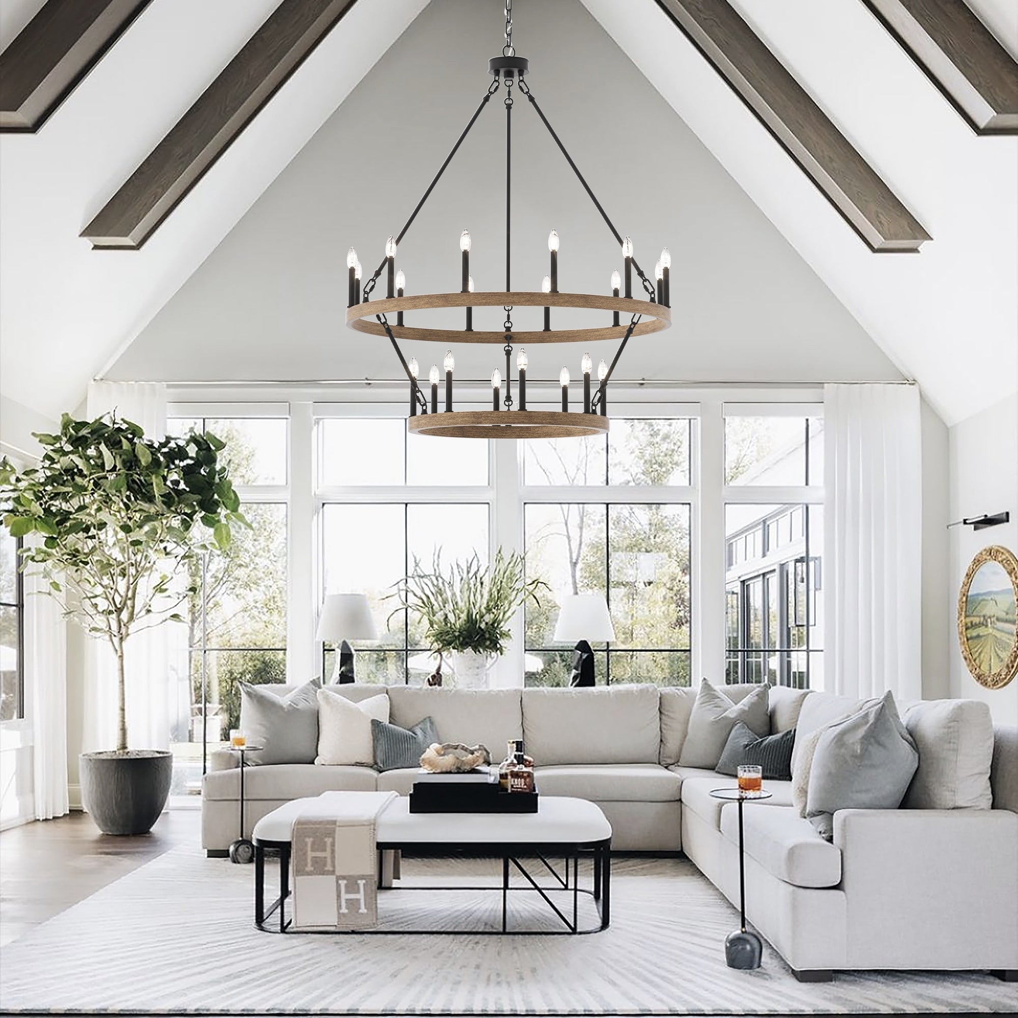 Luminaire Acroma à 20 lumières, style ferme moderne, en forme de roue de charrette ronde de 40 pouces, avec certification UL.