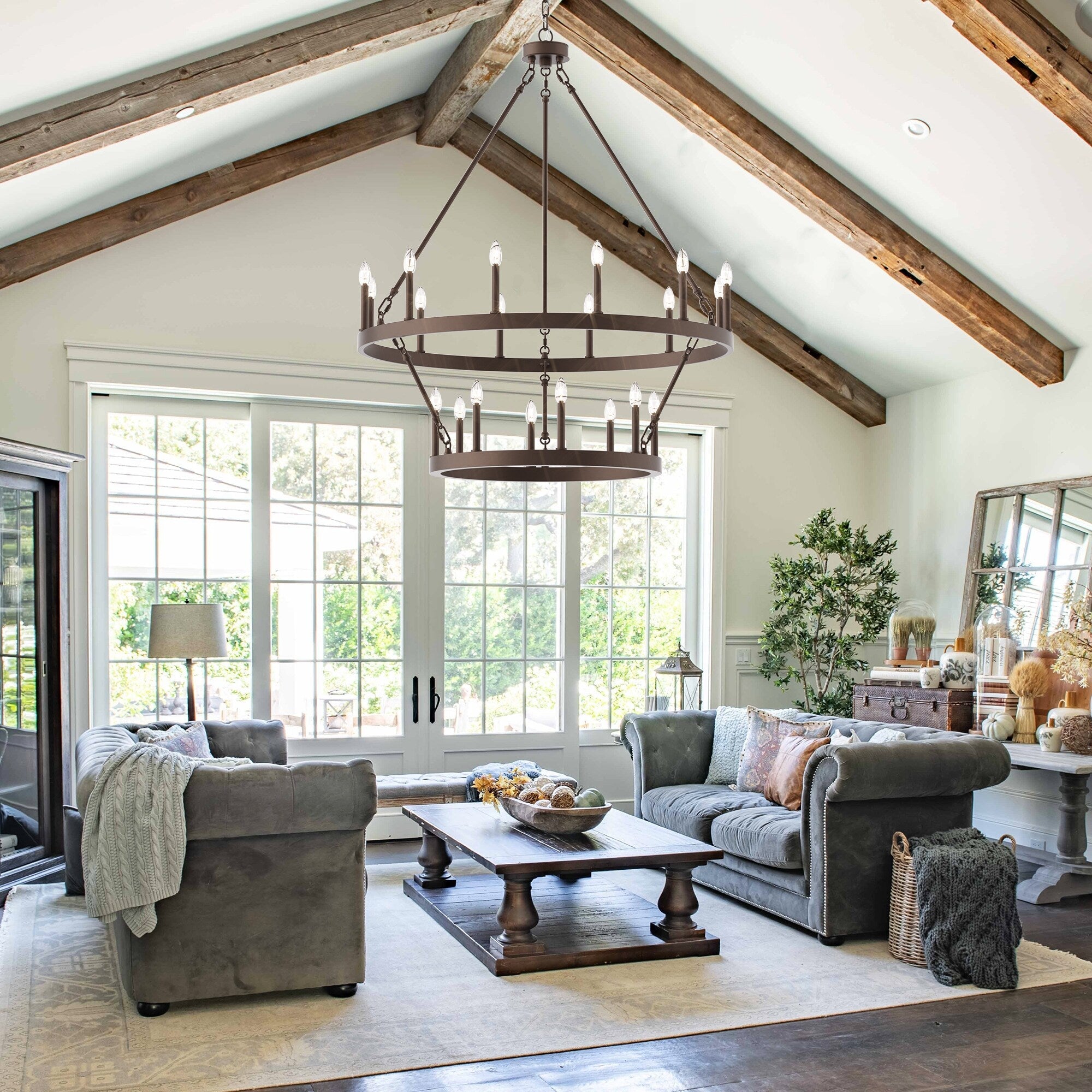 Luminaire Acroma à 20 lumières, style ferme moderne, en forme de roue de charrette ronde de 40 pouces, avec certification UL.