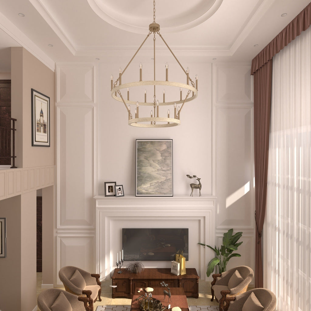 Luminaire Acroma à 20 lumières, style ferme moderne, en forme de roue de charrette ronde de 40 pouces, avec certification UL.