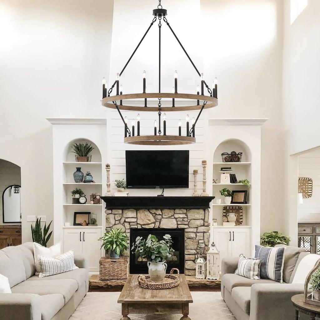 Luminaire Acroma à 20 lumières, style ferme moderne, en forme de roue de charrette ronde de 40 pouces, avec certification UL.