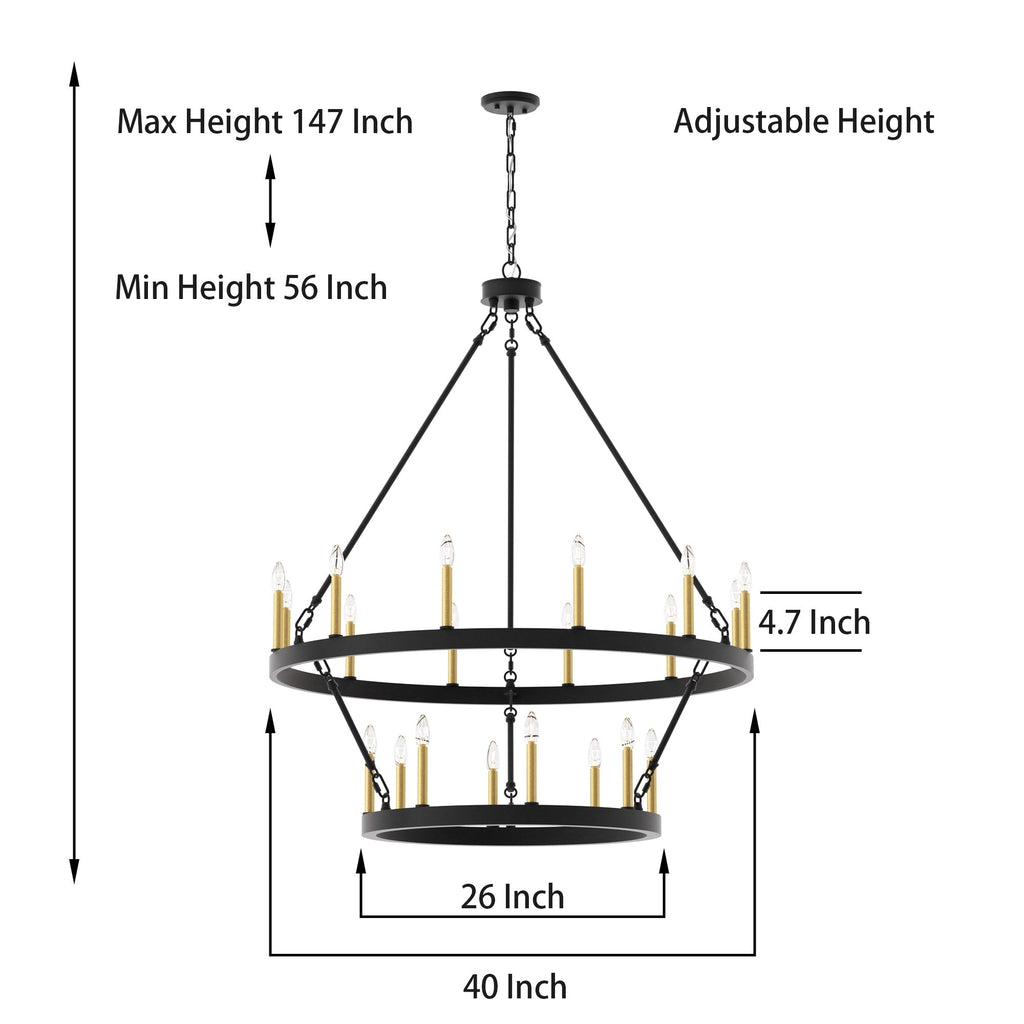 Luminaire Acroma à 20 lumières, style ferme moderne, en forme de roue de charrette ronde de 40 pouces, avec certification UL.