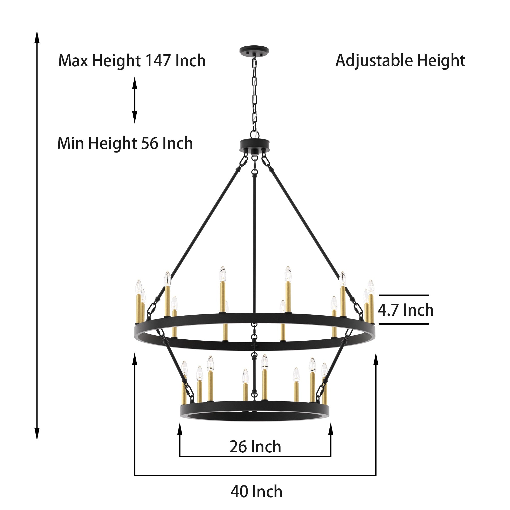 Luminaire Acroma à 20 lumières, style ferme moderne, en forme de roue de charrette ronde de 40 pouces, avec certification UL.
