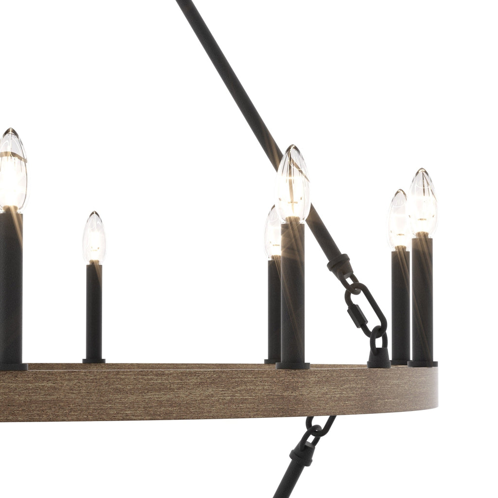 Luminaire Acroma à 20 lumières, style ferme moderne, en forme de roue de charrette ronde de 40 pouces, avec certification UL.