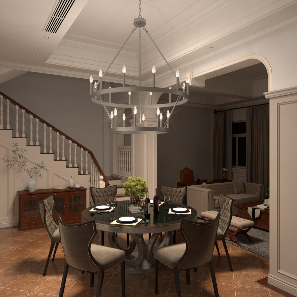 Luminaire Acroma à 20 lumières, style ferme moderne, en forme de roue de charrette ronde de 40 pouces, avec certification UL.