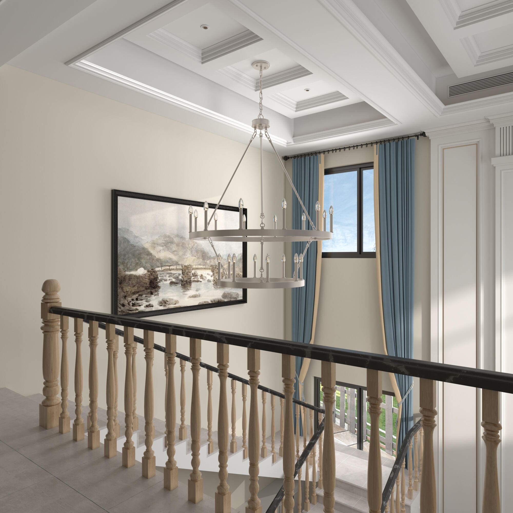 Luminaire Acroma à 20 lumières, style ferme moderne, en forme de roue de charrette ronde de 40 pouces, avec certification UL.