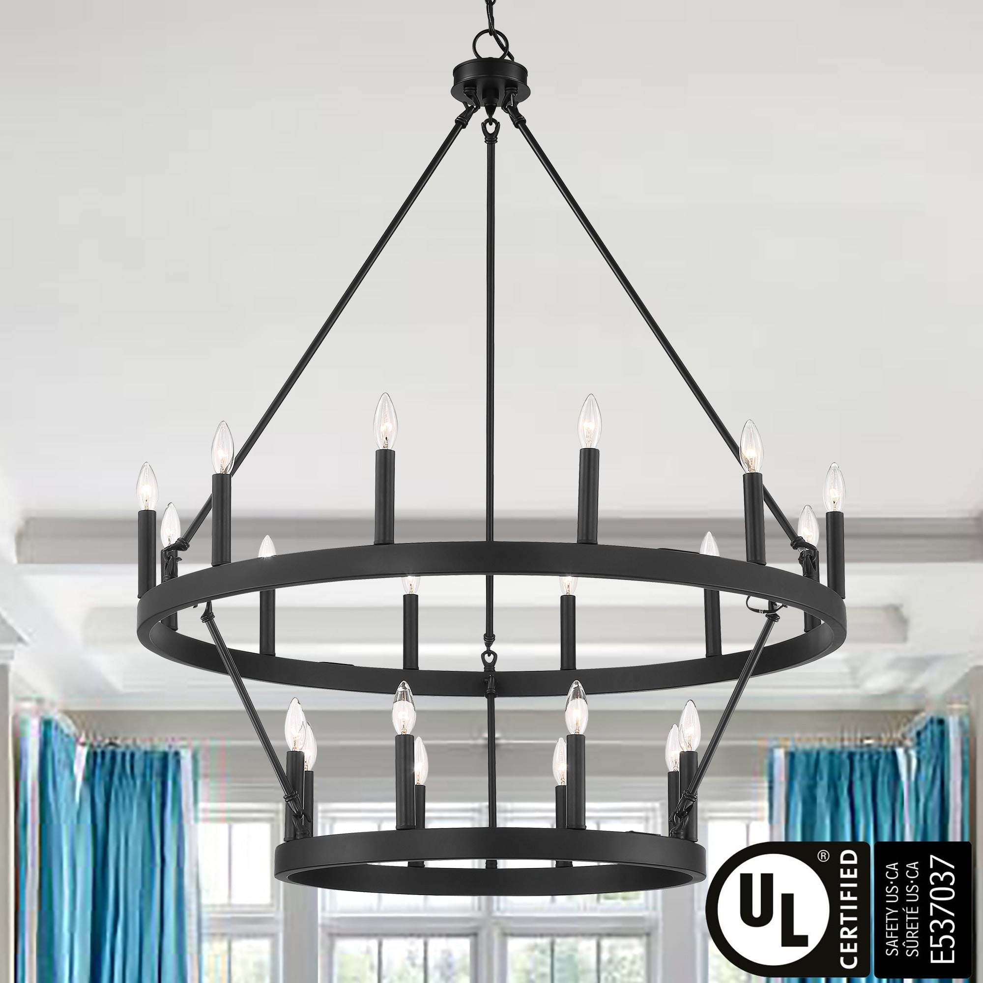 Luminaire Acroma à 20 lumières, style ferme moderne, en forme de roue de charrette ronde de 40 pouces, avec certification UL.