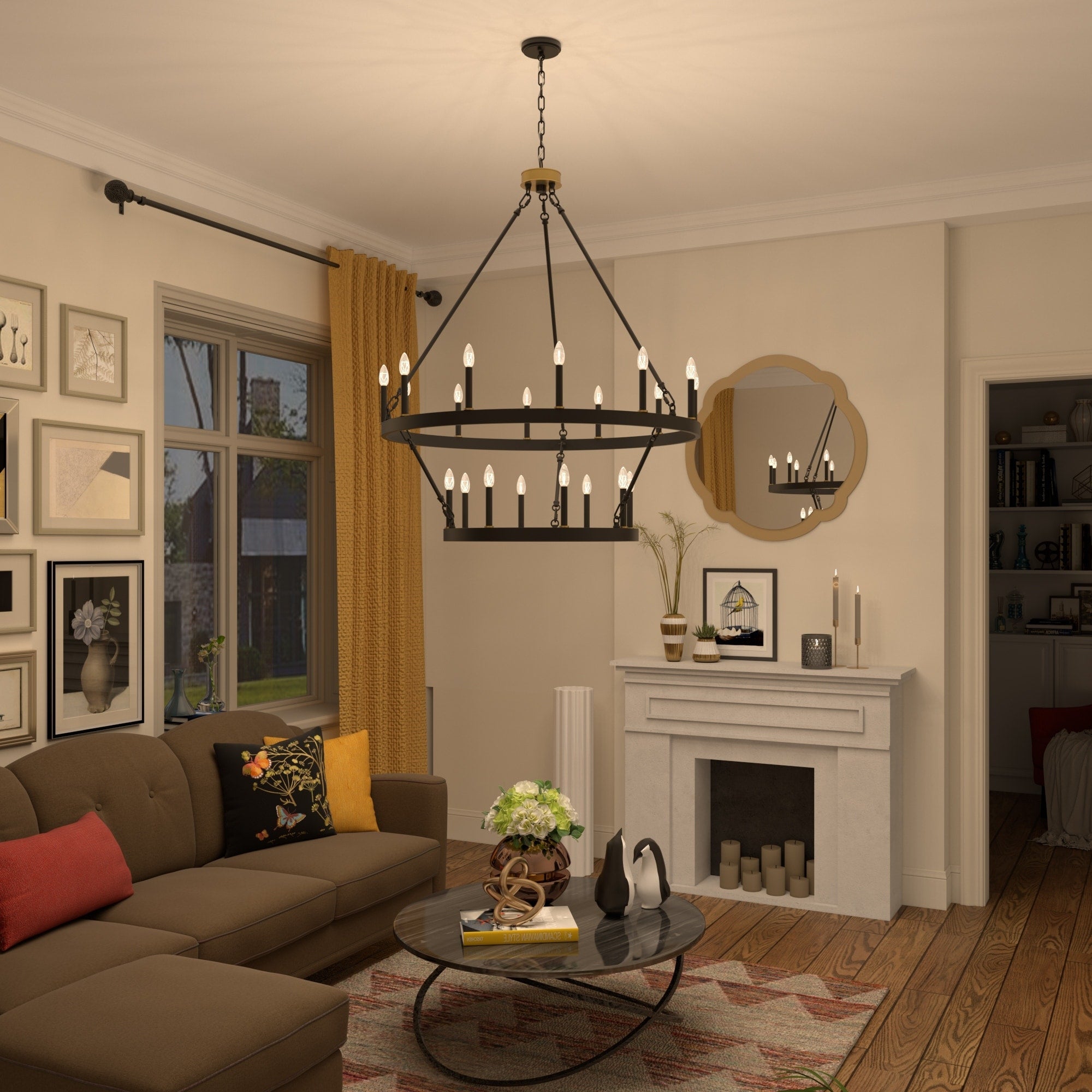 Luminaire Acroma à 20 lumières, style ferme moderne, en forme de roue de charrette ronde de 40 pouces, avec certification UL.