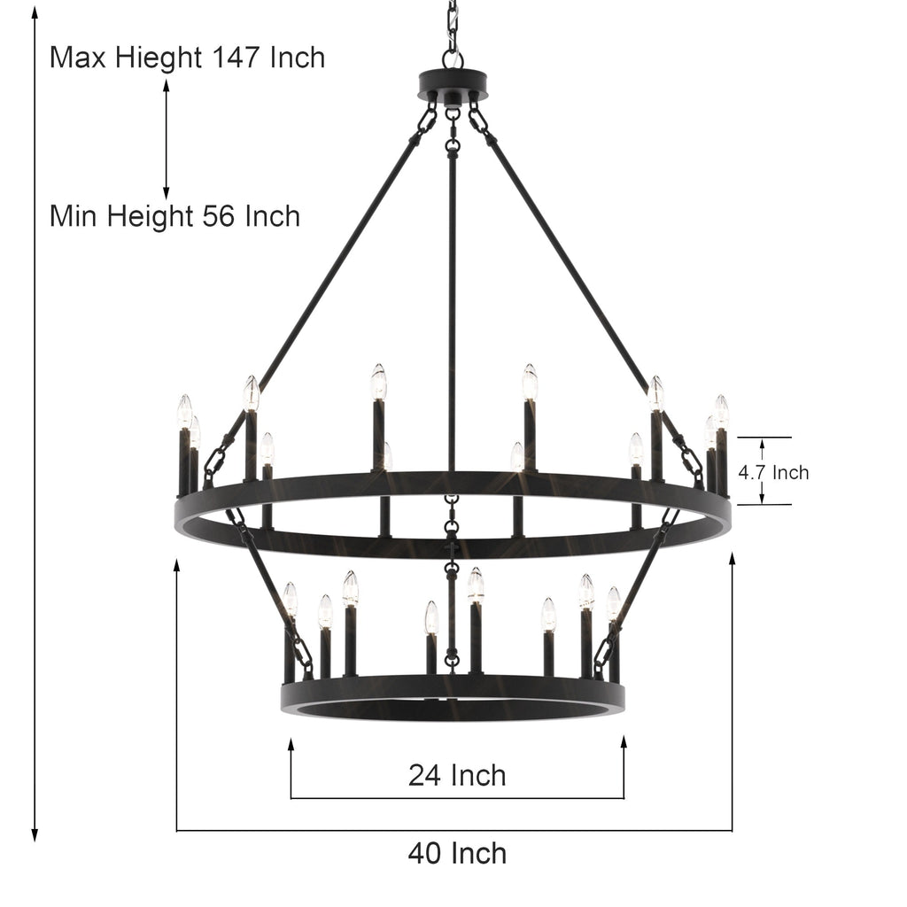 Luminaire Acroma à 20 lumières, style ferme moderne, en forme de roue de charrette ronde de 40 pouces, avec certification UL.