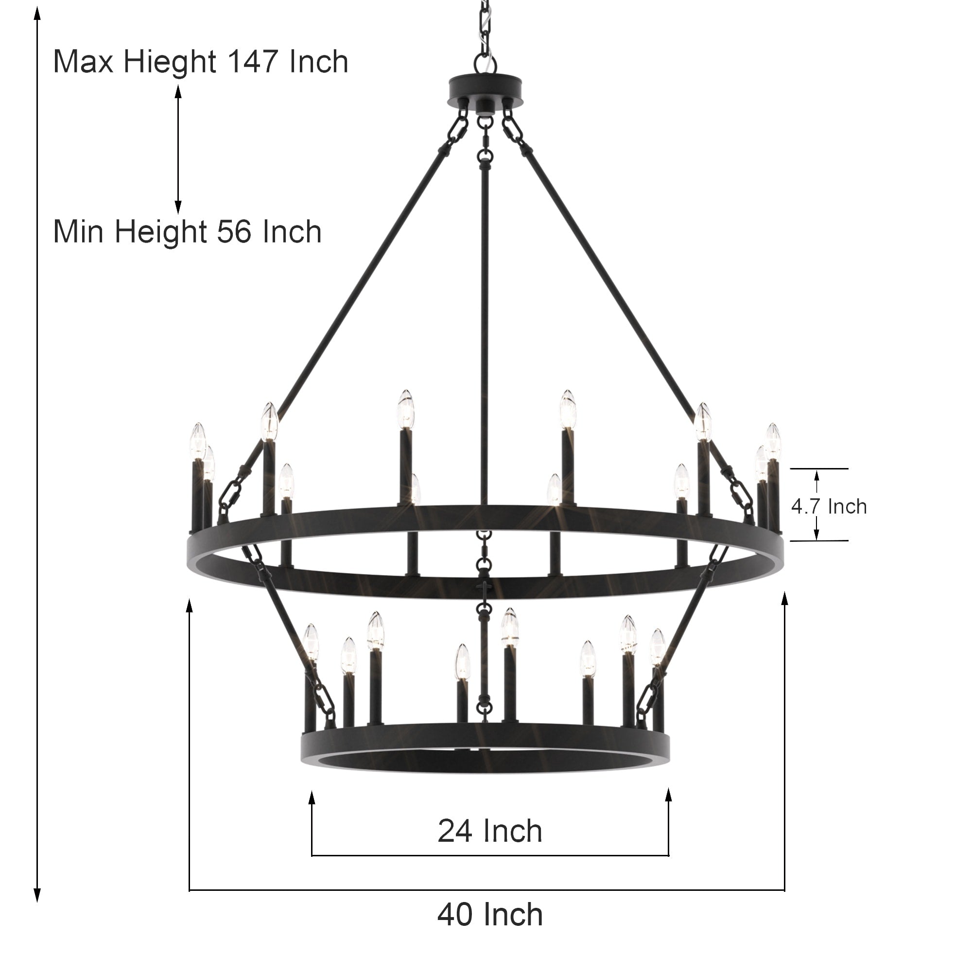 Luminaire Acroma à 20 lumières, style ferme moderne, en forme de roue de charrette ronde de 40 pouces, avec certification UL.