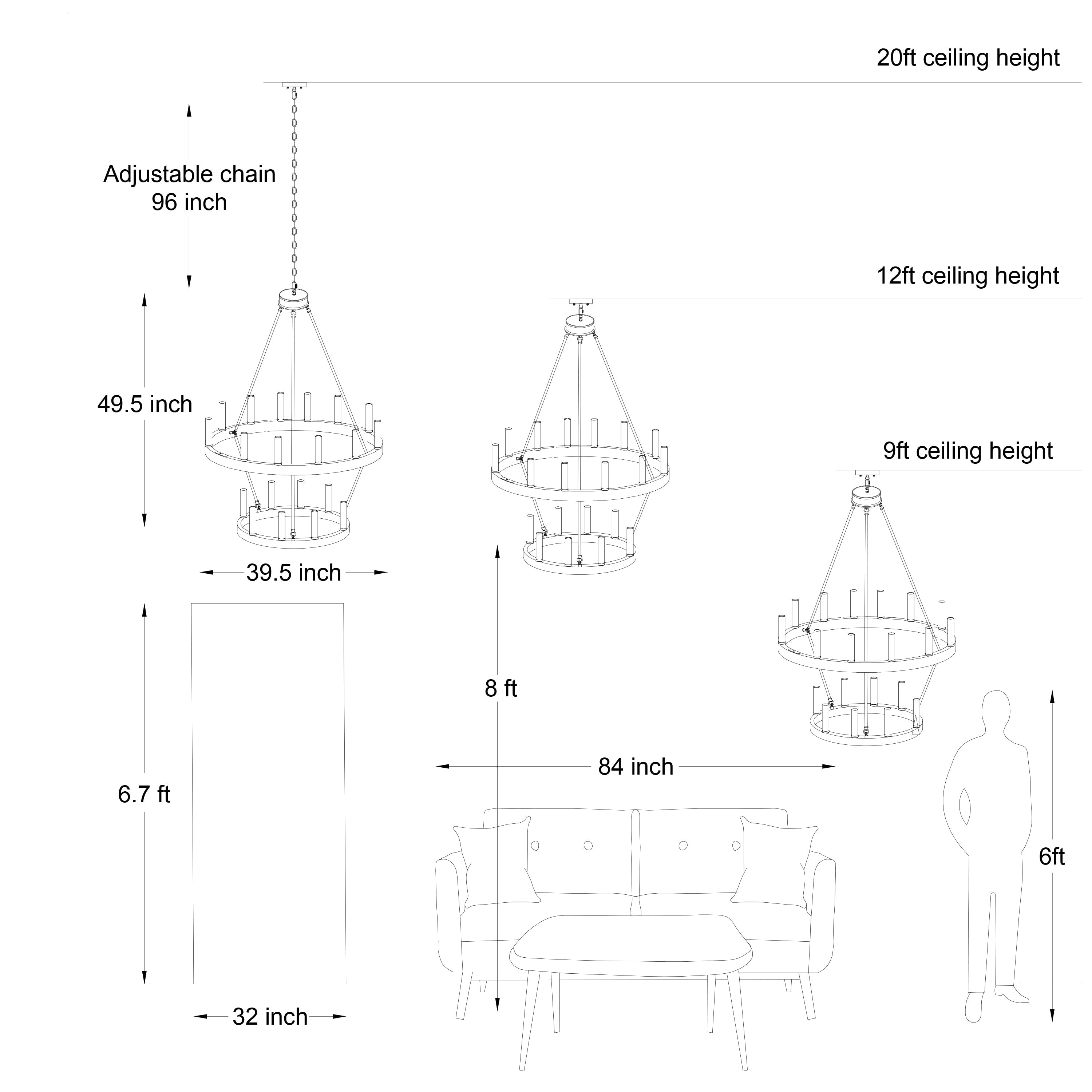 Luminaire Acroma à 20 lumières, style ferme moderne, en forme de roue de charrette ronde de 40 pouces, avec certification UL.