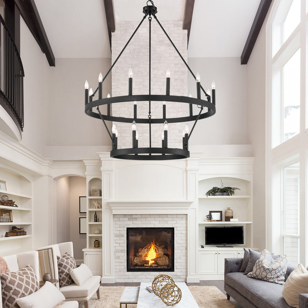 Luminaire Acroma à 20 lumières, style ferme moderne, en forme de roue de charrette ronde de 40 pouces, avec certification UL.