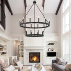 Luminaire Acroma à 20 lumières, style ferme moderne, en forme de roue de charrette ronde de 40 pouces, avec certification UL.