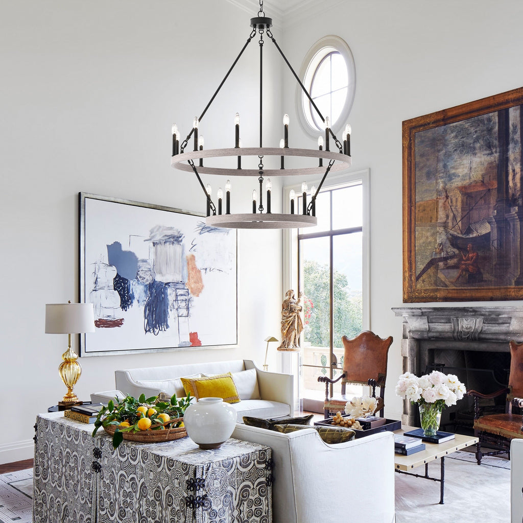 Luminaire Acroma à 20 lumières, style ferme moderne, en forme de roue de charrette ronde de 40 pouces, avec certification UL.