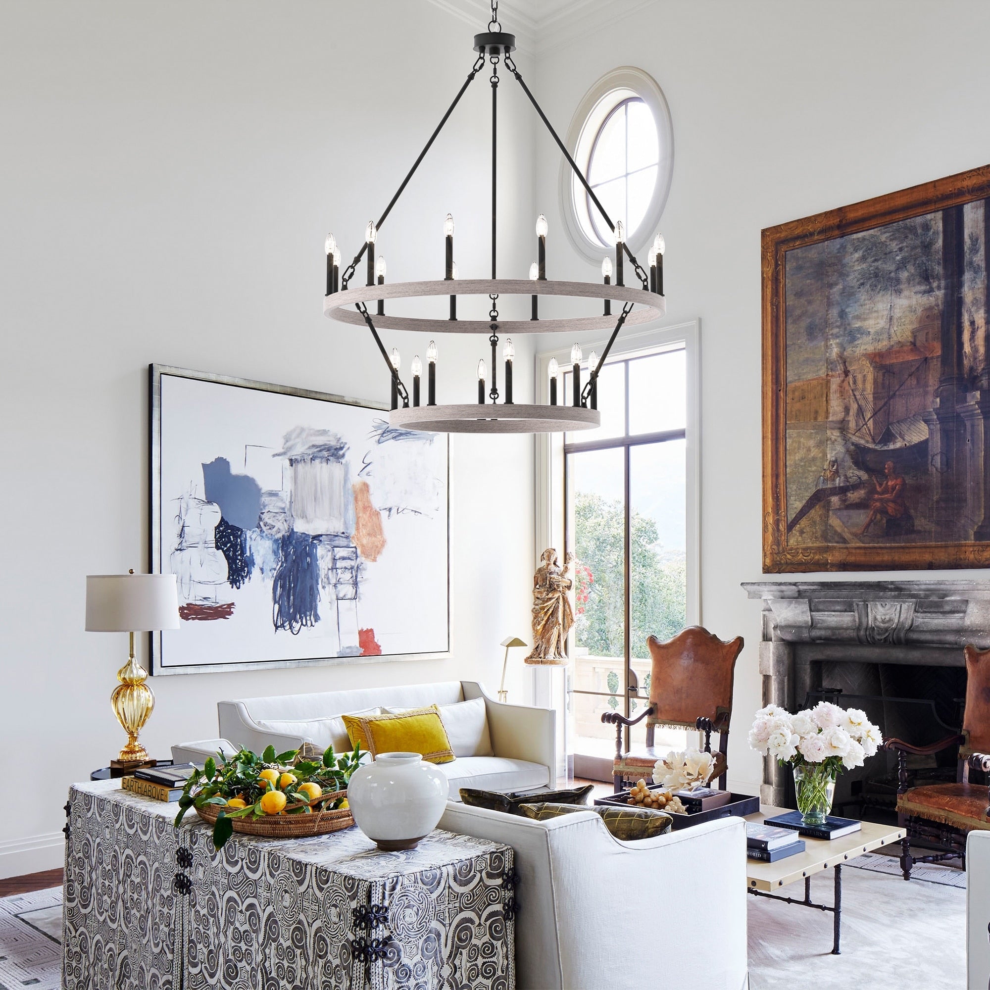 Luminaire Acroma à 20 lumières, style ferme moderne, en forme de roue de charrette ronde de 40 pouces, avec certification UL.