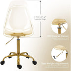 Chaise de bureau pivotante en acrylique, hauteur réglable, sans accoudoirs, sur roulettes, pour la maison.