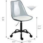 Chaise de bureau pivotante en acrylique, hauteur réglable, sans accoudoirs, sur roulettes, pour la maison.
