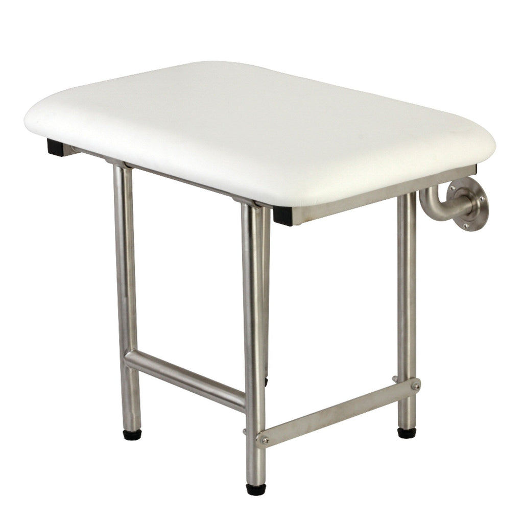 Assise de douche pliante Adascape 22 x 16 pour personnes obèses, à fixation murale avec supports de sol supplémentaires.