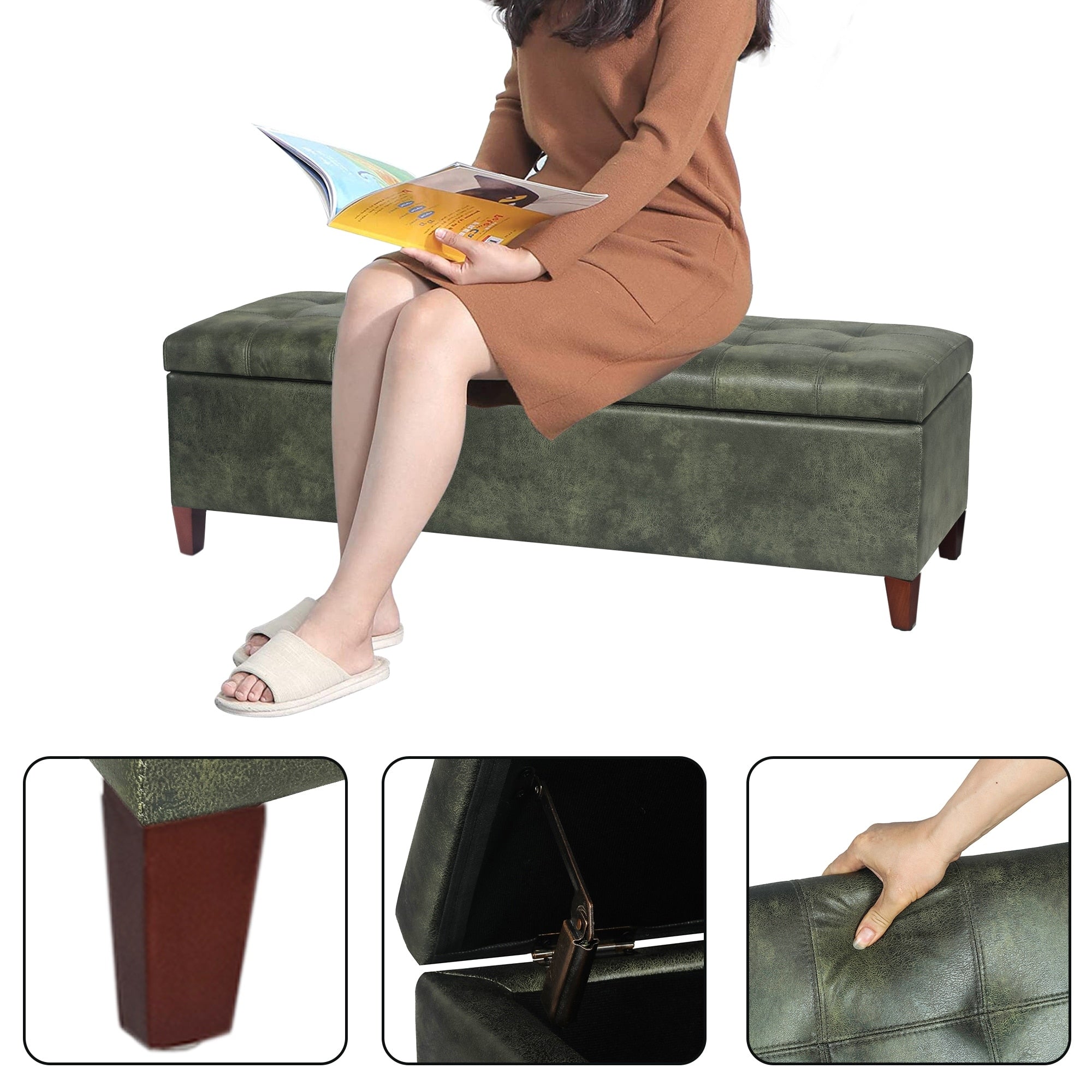 Tabouret-pouf de rangement en simili cuir Adeco 50