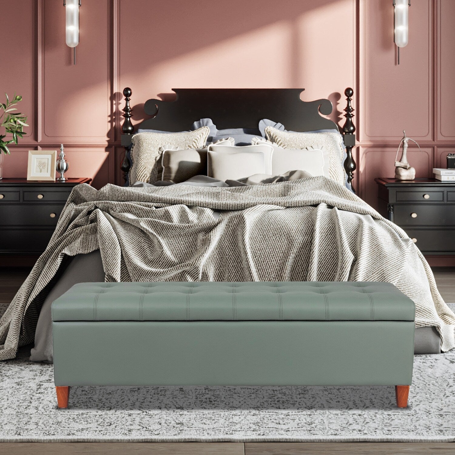 Tabouret-pouf de rangement en simili cuir Adeco 50