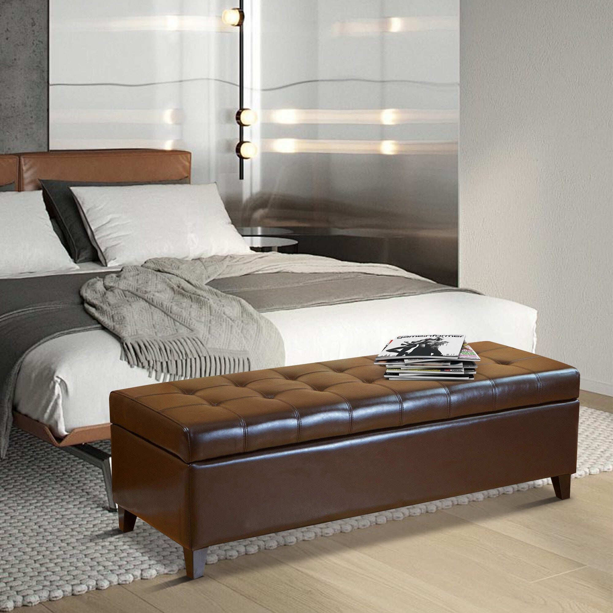 Tabouret-pouf de rangement en simili cuir Adeco 50