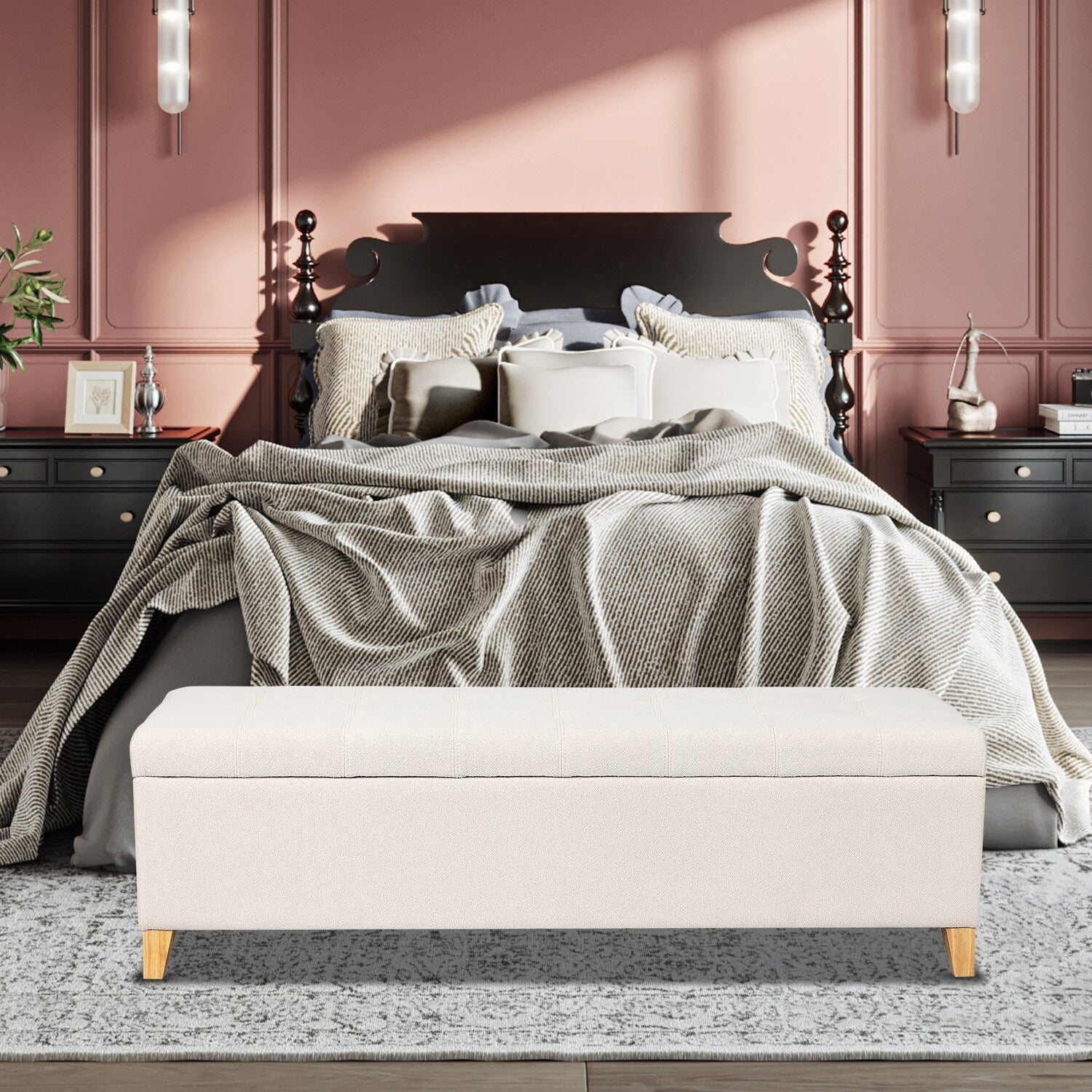 Tabouret-pouf de rangement en simili cuir Adeco 50