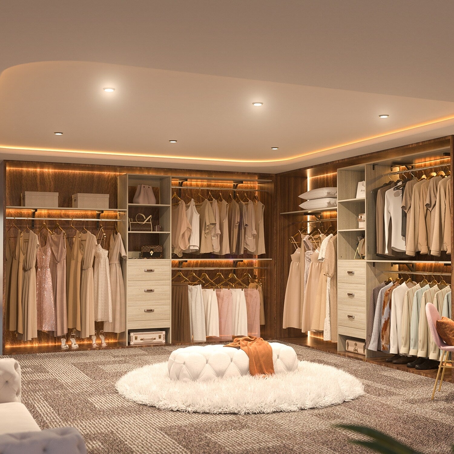 Rackcog Organisateur de placard réglable de 305 cm avec tiroirs, système de rangement avec étagères personnalisables pour placard à l'ancienne et placard aménagé.