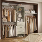 Rackcog Organisateur de placard réglable de 305 cm avec tiroirs, système de rangement avec étagères personnalisables pour placard à l'ancienne et placard aménagé.